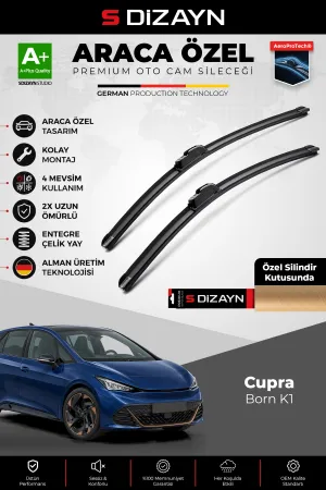 S-Dizayn Cupra Born K1 Ön Cam Silecek Seti 2021 Üzeri Premium Araca Özel 75-75 Cm A+ Kalite Aocs-183