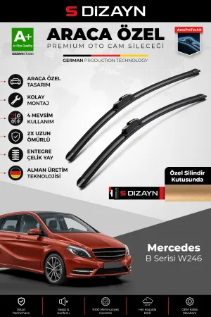 S-Dizayn Mercedes B Serisi W246 Ön Cam Silecek Seti 2011-2018 Premium Araca Özel 65-48 Cm A+ Kalite