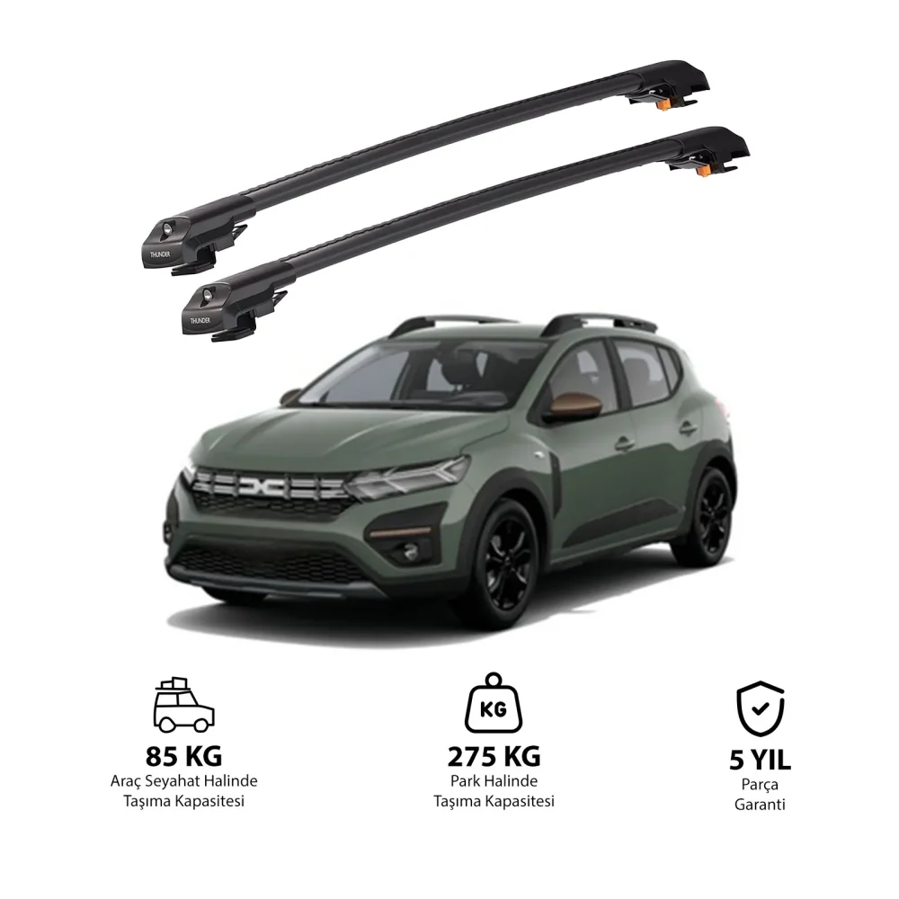 Dacia Sandero Stepway 2021-Sonrası TRX1 Thunder Carrier Kilitli Ara Atkı Siyah