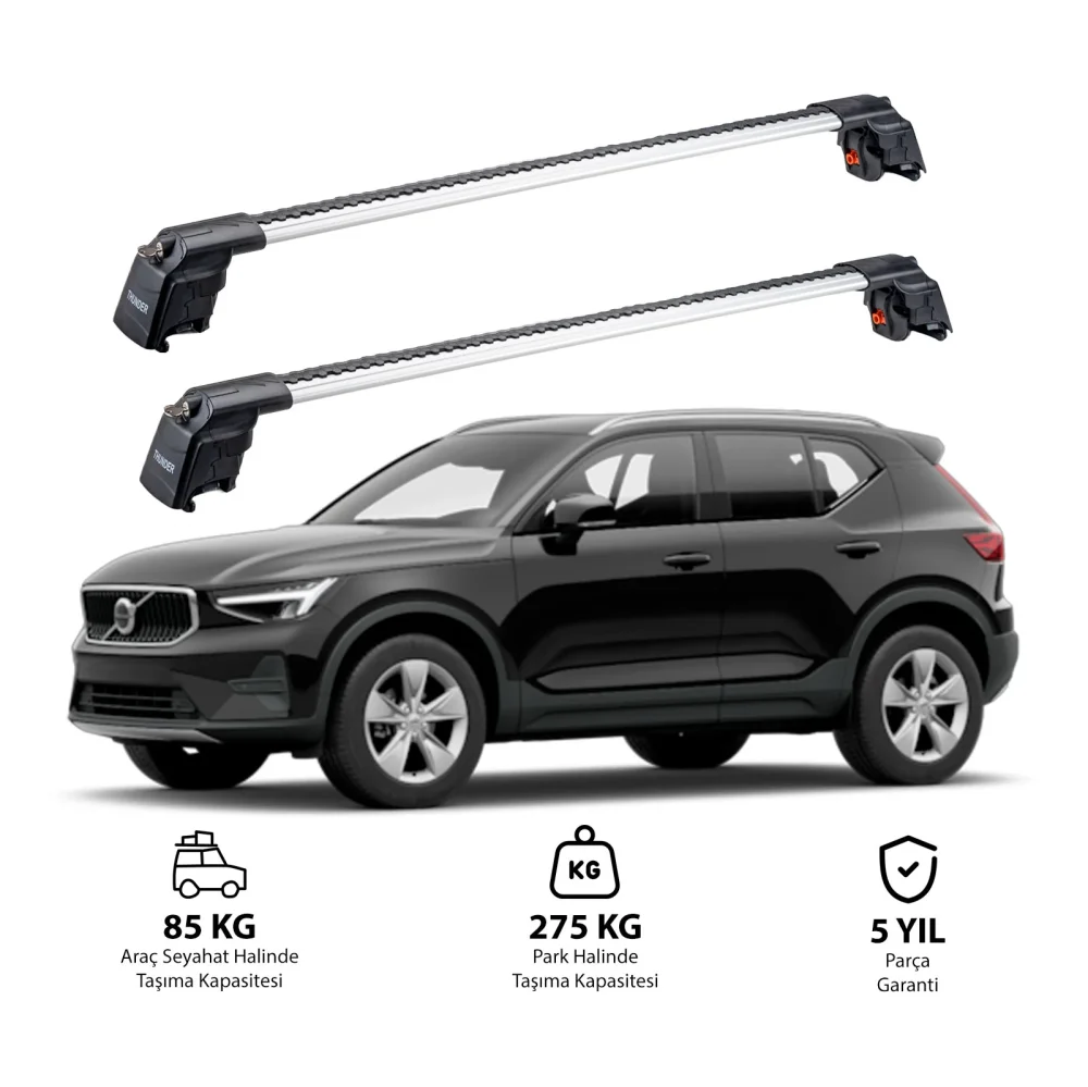 VOLVO XC40 HİBRİT 2020 ve Sonrası TRX2 Thunder Carrier Ara Atkı Gri