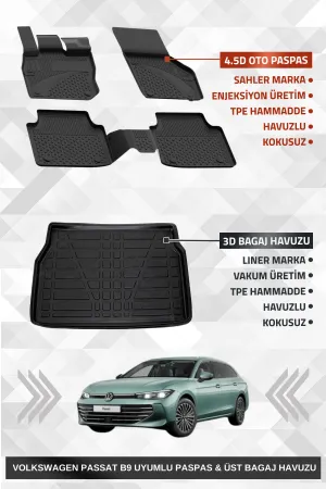 Passat Variant B9 2024+ Uyumlu 4.5D Sahler Premium Paspas + Liner Marka 3D Üst Bagaj Havuzu - Passat Variant B9