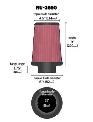 K&N Universal Hava Filtresi RU-3690 - Görsel 2