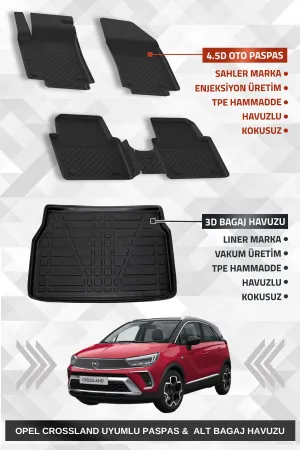 Sahler Opel Crossland 2017+ Uyumlu 4.5D Premium Havuzlu Oto Paspas Ve Liner Marka 3D Alt Bagaj Havuzu