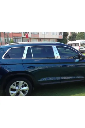 Skoda Kodiaq 2017-2018 Krom Kapı Direk Aksesuarı 10 Parça P.Çelik