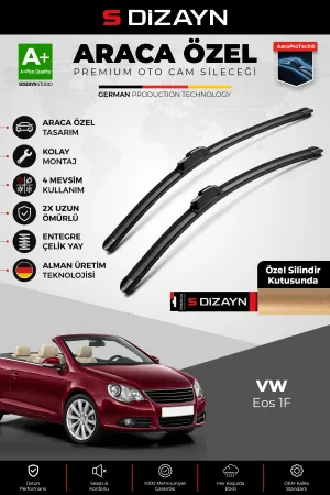 S-Dizayn Vw Eos 1F Ön Cam Silecek Seti 2006-2015 Premium Araca Özel 60-48 Cm A+ Kalite Aocs-1931