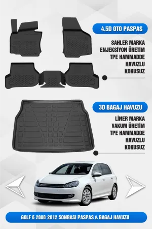 Golf 6 2008-2012 Uyumlu 4.5D Premium Havuzlu Oto Paspas Ve Liner Bagaj Havuzu