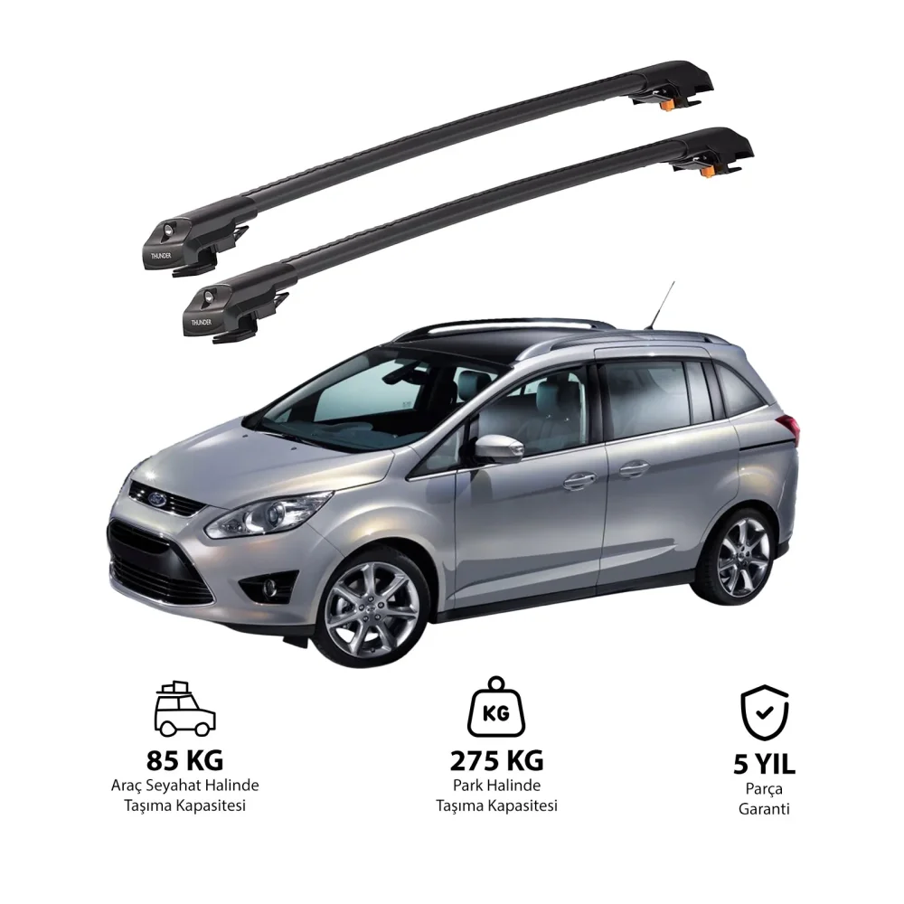 FORD GRAND C-MAX 2011-2019 TRX1 Thunder Carrier Kilitli Ara Atkı Siyah