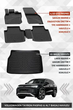 Volkswagen Tayron 2024 Sonrası Sahler 4.5D Premium Havuzlu Paspas Ve Liner Alt Bagaj Havuzu 5 Koltuk