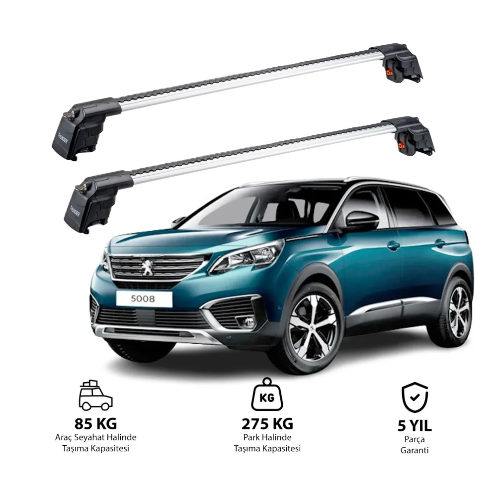 PEUGEOT 5008 2017 ve Sonrası TRX2 Thunder Carrier Ara Atkı Gri