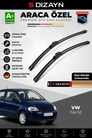 S-Dizayn Vw Fox 5Z Ön Cam Silecek Seti 2005-2011 Premium Araca Özel 53-38 Cm A+ Kalite Aocs-1932