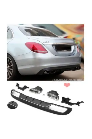 Mercedes W205 c63 arka tampon difüzörü ve egzoz ucu seti amg 2014+ thumb 2