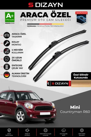 S-Dizayn Mini Countryman R60 Ön Cam Silecek Seti 2010-2016 Premium Araca Özel 48-50 Cm A+ Kalite Aoc