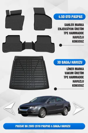 Passat B6 2005-2010 Uyumlu 4.5D Premium Havuzlu Oto Paspas Ve Liner Bagaj Havuzu