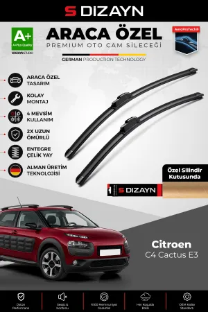 S-Dizayn Citroen C4 Cactus Ön Cam Silecek Seti 2014-2020 Premium Araca Özel 65-43 Cm A+ Kalite AOCS-
