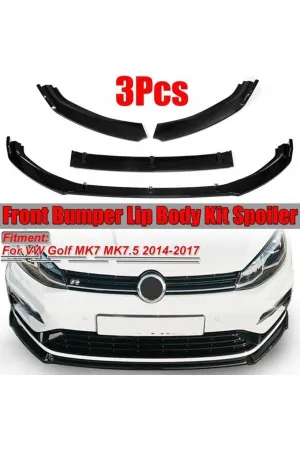 Vw golf 7 ön tampon altı lip 3 parça kulaklı pianoblack thumb 2
