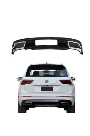 Vw tiguan rline arka tampon difüzör çift çıkış 2016+ pianoblack