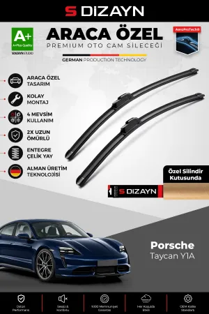 S-Dizayn Porsche Taycan Y1A Ön Cam Silecek Seti 2020 Üzeri Premium Araca Özel 60-50 Cm A+ Kalite Aoc