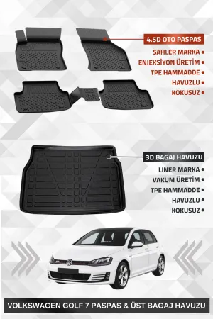 Sahler Golf 7 2013-2020 Uyumlu 4.5D Premium Havuzlu Paspas Ve Liner Marka 3D Üst Bagaj Havuzu