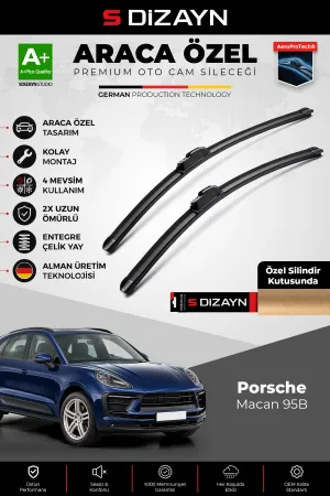 S-Dizayn Porsche Macan 95B Ön Cam Silecek Seti 2014-2024 Premium Araca Özel 60-50 Cm A+ Kalite Aocs-