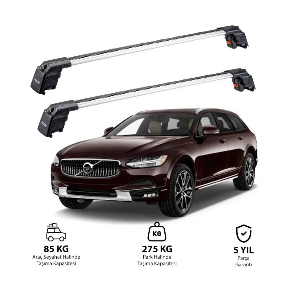 VOLVO V90 2017 ve Sonrası TRX2 Thunder Carrier Ara Atkı Gri