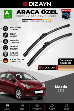 S-Dizayn Mazda 2 De Ön Cam Silecek Seti 2007-2014 Premium Araca Özel 60-35 Cm A+ Kalite Aocs-1863