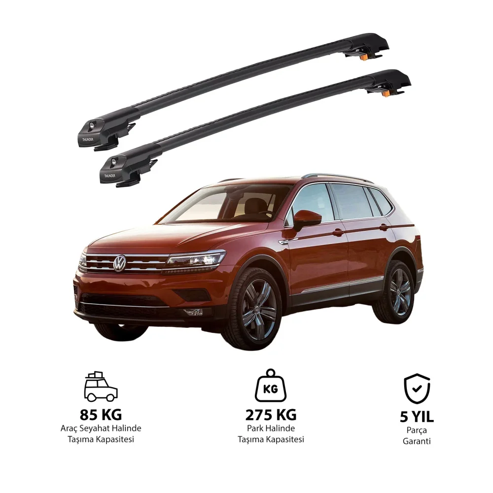 VOLKSWAGEN TIGUAN ALLSPACE 2018 ve Sonrası TRX1 Thunder Carrier Kilitli Ara Atkı Siyah