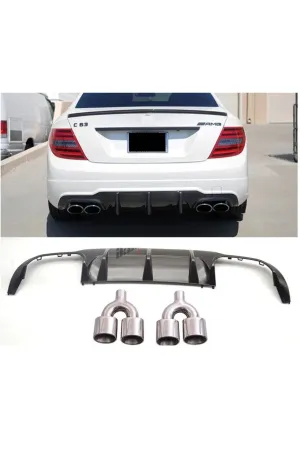 Mercedes w204 c63 amg arka tampon difüzörü ve egzoz ucu seti 2012 / 2014 thumb 2