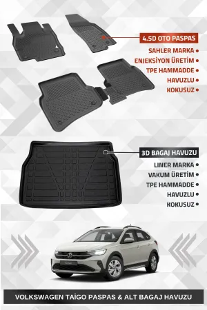 Sahler Taigo 2021+ Uyumlu 4.5D Premium Havuzlu Paspas Ve Liner Marka 3D Alt Bagaj Havuzu