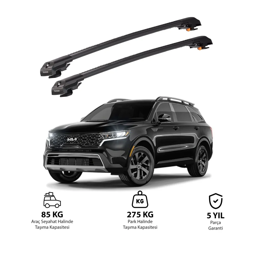 KIA SORENTO X-LINE 2021 ve Sonrası TRX1 Thunder Carrier Kilitli Ara Atkı Siyah
