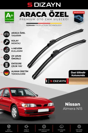 S-Dizayn Nissan Almera N15 Ön Cam Silecek Seti 1995-2000 Premium Araca Özel 53-48 Cm A+ Kalite Aocs-