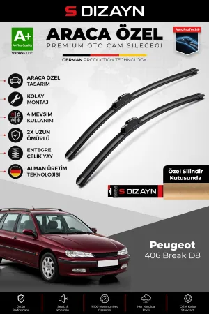 S-Dizayn Peugeot 406 Break D8, D9, 8E/F SW Ön Cam Silecek Seti 1996-2004 Premium Araca Özel 60-55 Cm