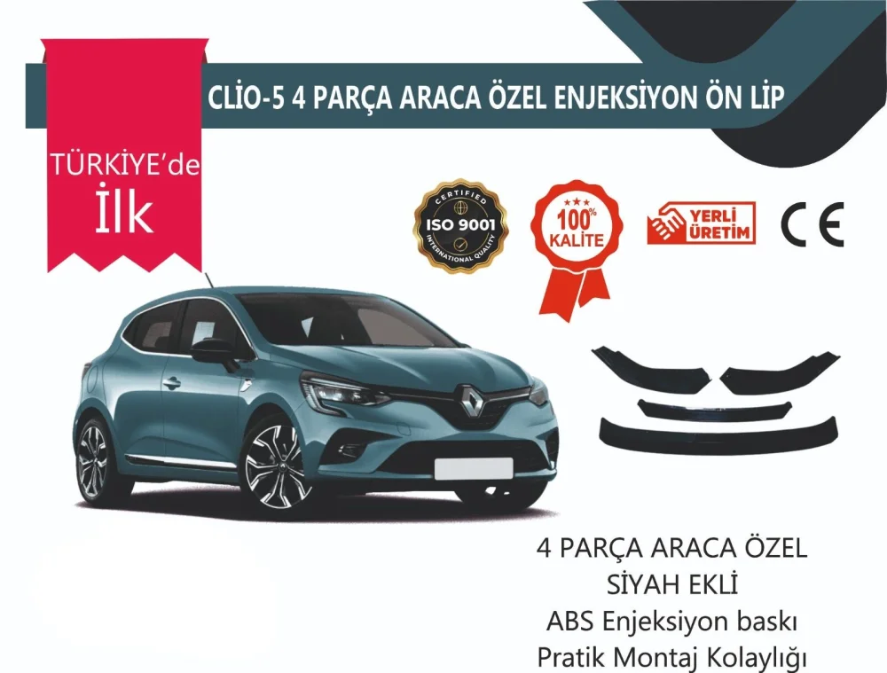 Renault Clio 5 2019 Sonrası  4 Parça Ön Lip Siyah