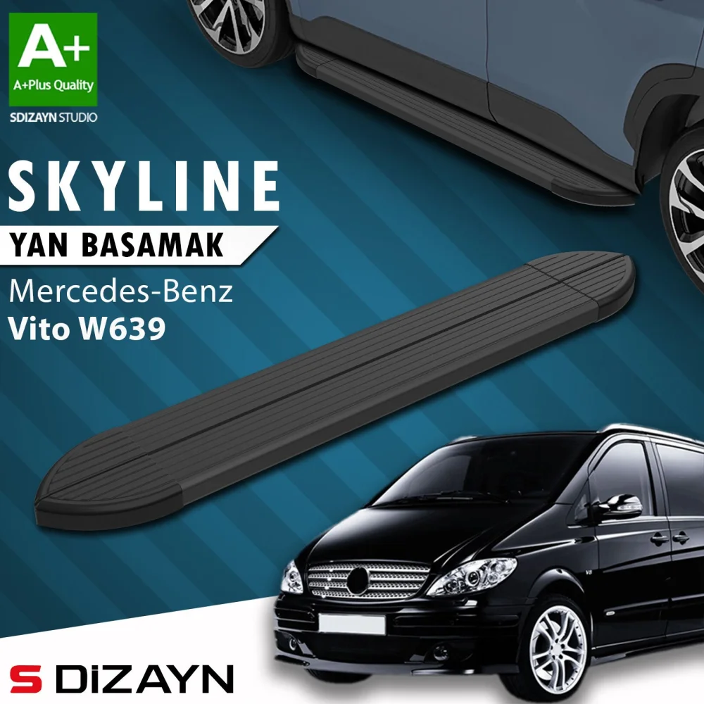 S-Dizayn Mercedes Vito W639 Kısa Şase Skyline Siyah Yan Basamak 233 Cm 2004-2014 A+ Kalite