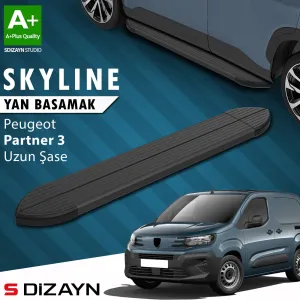 Peugeot Partner 2018-Günümüz (K9) uyumlu 3 Uzun Şase Skyline Siyah Yan Basamak 213 Cm 2018 Üzeri A+ Kalite modelleri DRS Tuning'de. Kaliteli malzeme, hızlı