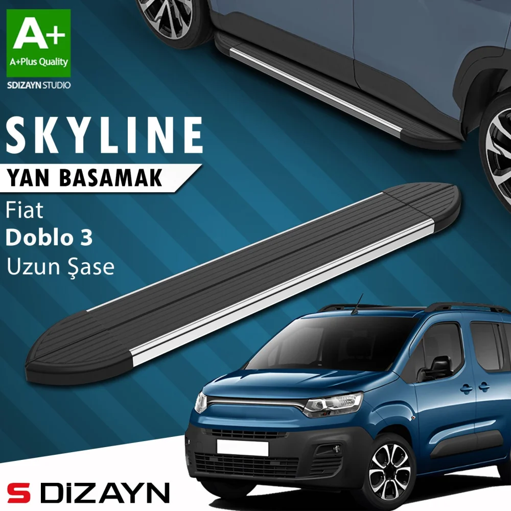 S-Dizayn Fiat Doblo 3 Uzun Şase Skyline Krom Yan Basamak 213 Cm 2023 Üzeri A+ Kalite