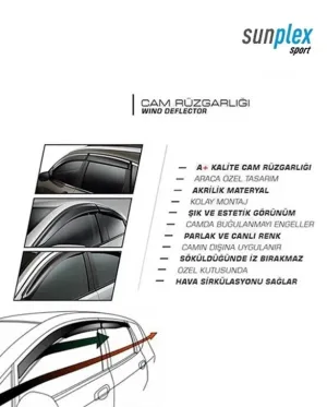 Sunplex FIAT Uyumlu DOBLO 2023 Sonrası Chrome Style 4 Lü Set Kromlu Cam Rüzgarlığı Ön Ve Arka Parça thumb 3