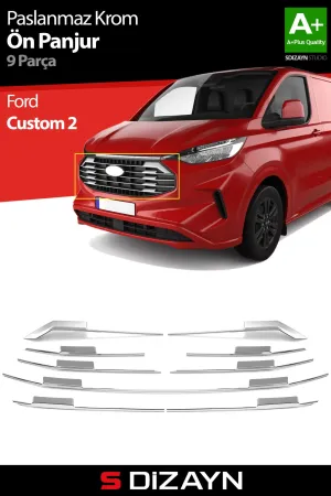 s-dizayn uyumlu Ford Tourneo Custom 2 Krom Ön Panjur 9 Prç. 2023 Üzeri A+ Kalite modelleri DRS Tuning'de. Kaliteli malzeme, hızlı kargo ve güvenli alışverişle