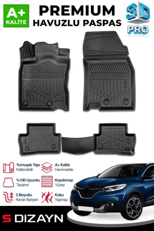 S-Dizayn Renault Kadjar 3D Pro Havuzlu Paspas 2015 Üzeri A+ Kalite thumb 1