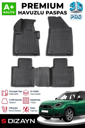 S-Dizayn Mini Countryman U25 3D Pro Havuzlu Paspas 2024 Üzeri A+ Kalite thumb 1