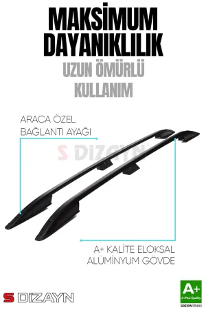 S-Dizayn VW Caddy 3 Aluminyum Siyah Tavan Çıtası 2004-2010 A+ Kalite thumb 4