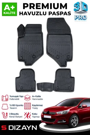 Citroen C4 2010-2018 (B7) uyumlu 3D Pro Havuzlu Paspas 2010-2018 A+ Kalite modelleri DRS Tuning'de. Kaliteli malzeme, hızlı kargo ve güvenli alışverişle hemen