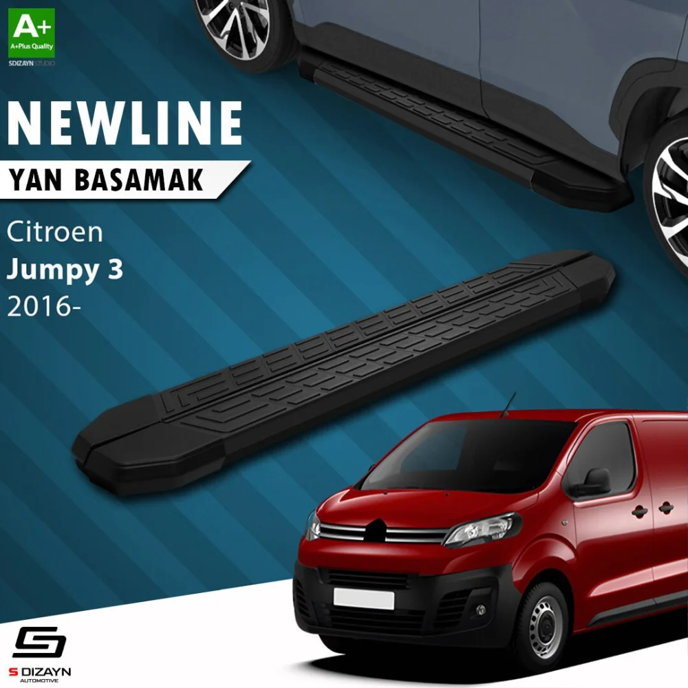 S-Dizayn Citroen Jumpy 3 Uzun Şase NewLine Siyah Yan Basamak 243 Cm 2016 Üzeri A+ Kalite