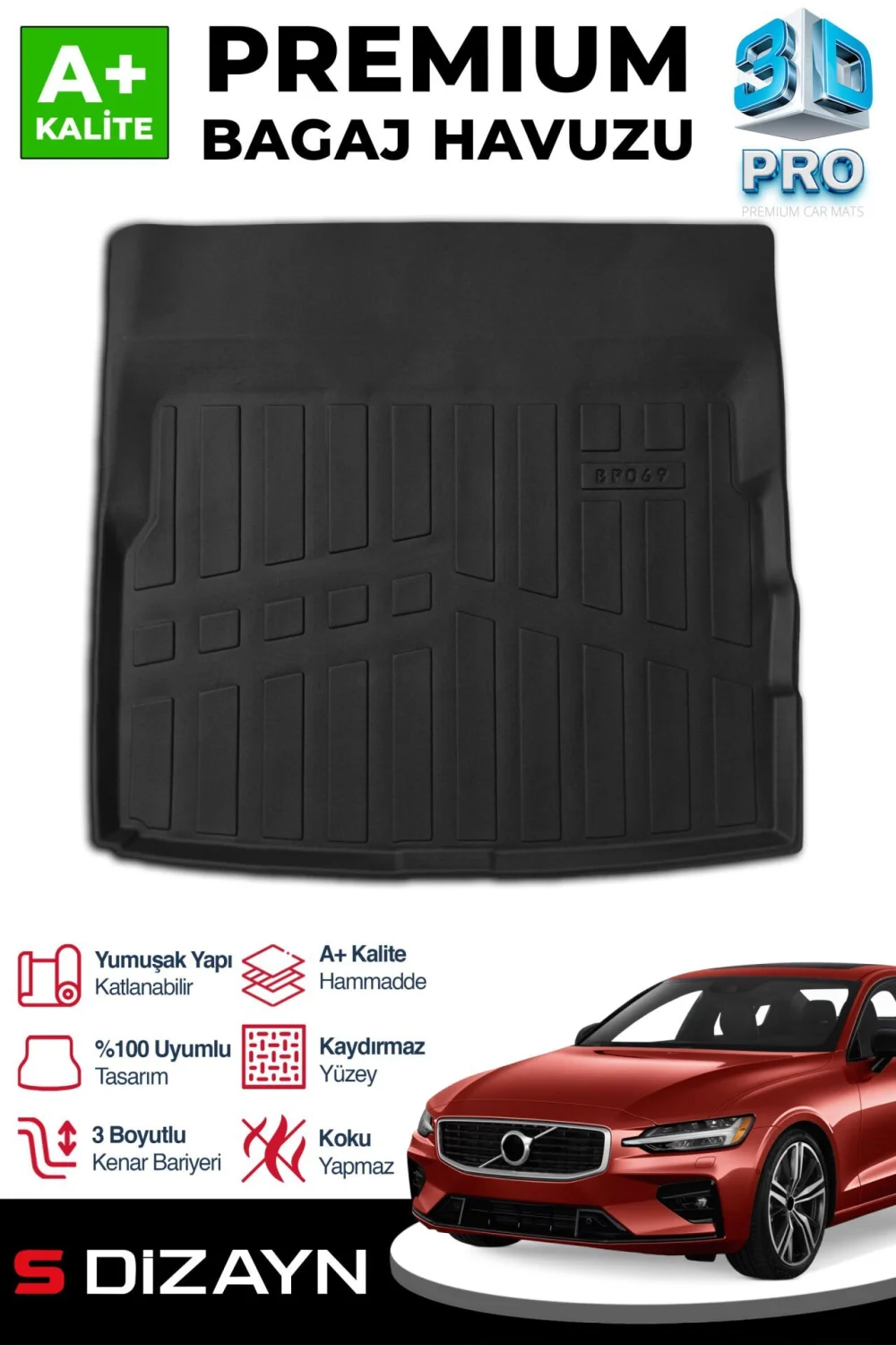 S-Dizayn Volvo S60 3D Pro Bagaj Havuzu 2018 Üzeri A+ Kalite