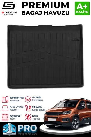 S-Dizayn Peugeot Rifter Seperatörsüz 3D Pro Bagaj Havuzu 2019 Üzeri A+ Kalite thumb 1