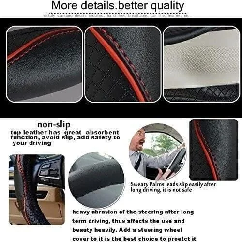 Direksiyon Simidi Kaplaması, 38 cm/15 inç Deri Direksiyon Simidi Kılıfı İğne ve İplikle El Yapımı