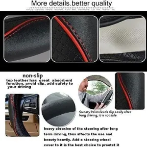 Direksiyon Simidi Kaplaması, 38 cm/15 inç Deri Direksiyon Simidi Kılıfı İğne ve İplikle El Yapımı thumb 2