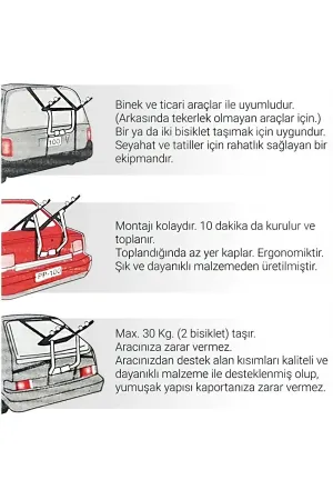 Bisiklet Taşıyıcı Aparat Maks 2 Bisiklet 30 Kg Kapasite thumb 4