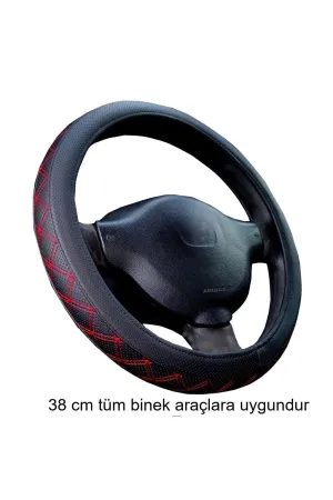 Direksiyon Kılıfı Siyah 38 Cm Geçmeli Binek Araçlara Kırmızı Nakışlı thumb 2