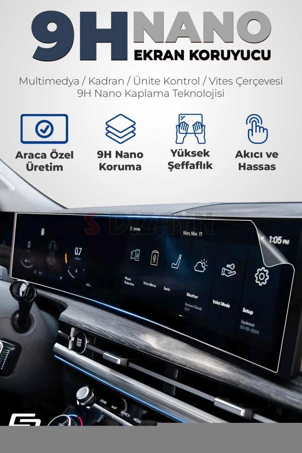 S-Dizayn Volvo XC90 İnscription 9H Nano Multimedya Ekran Koruyucu 8.7 İnç Parlak 2019-2023 A+ Kalite