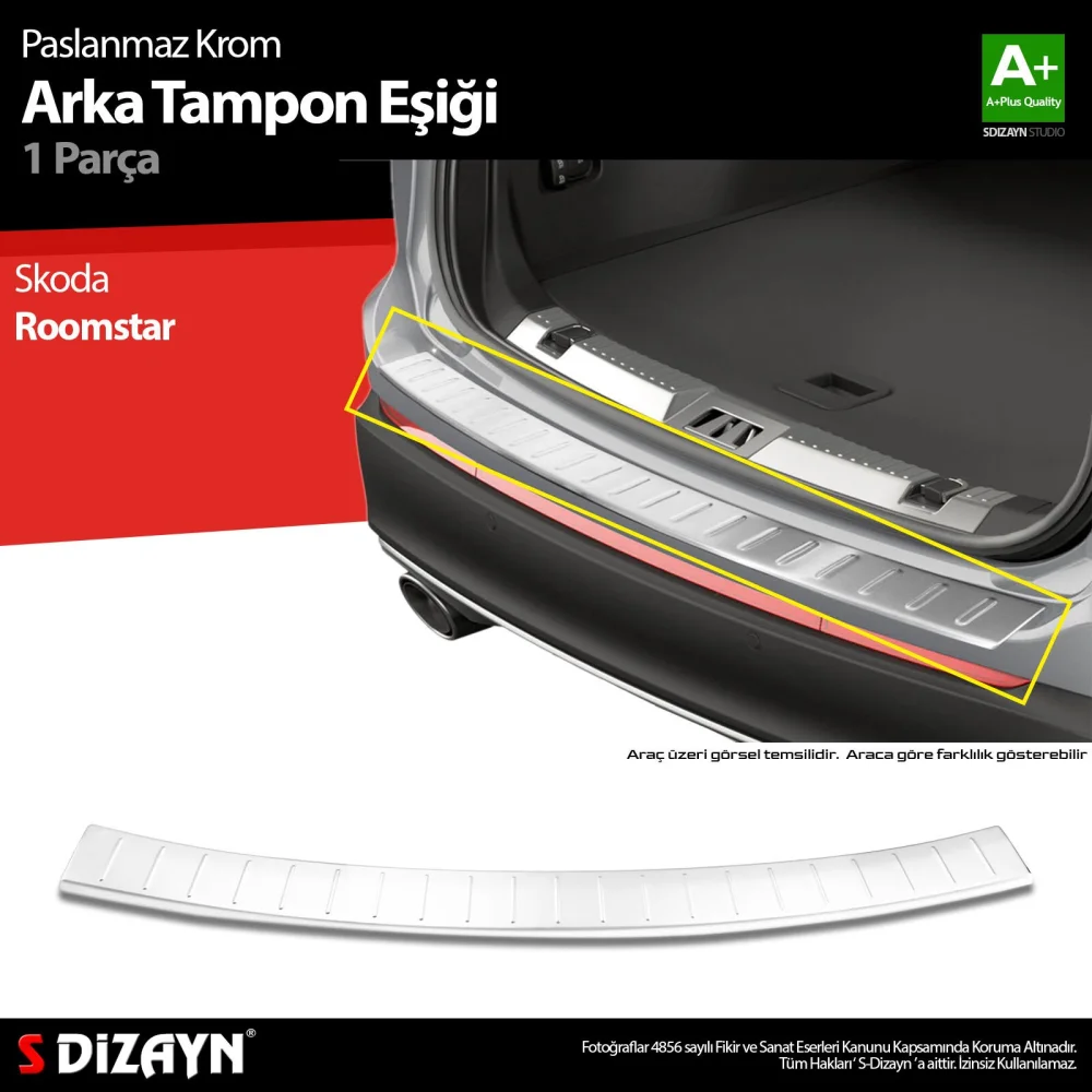 S-Dizayn Skoda Roomstar Krom Arka Tampon Eşiği 2006-2016 A+ Kalite